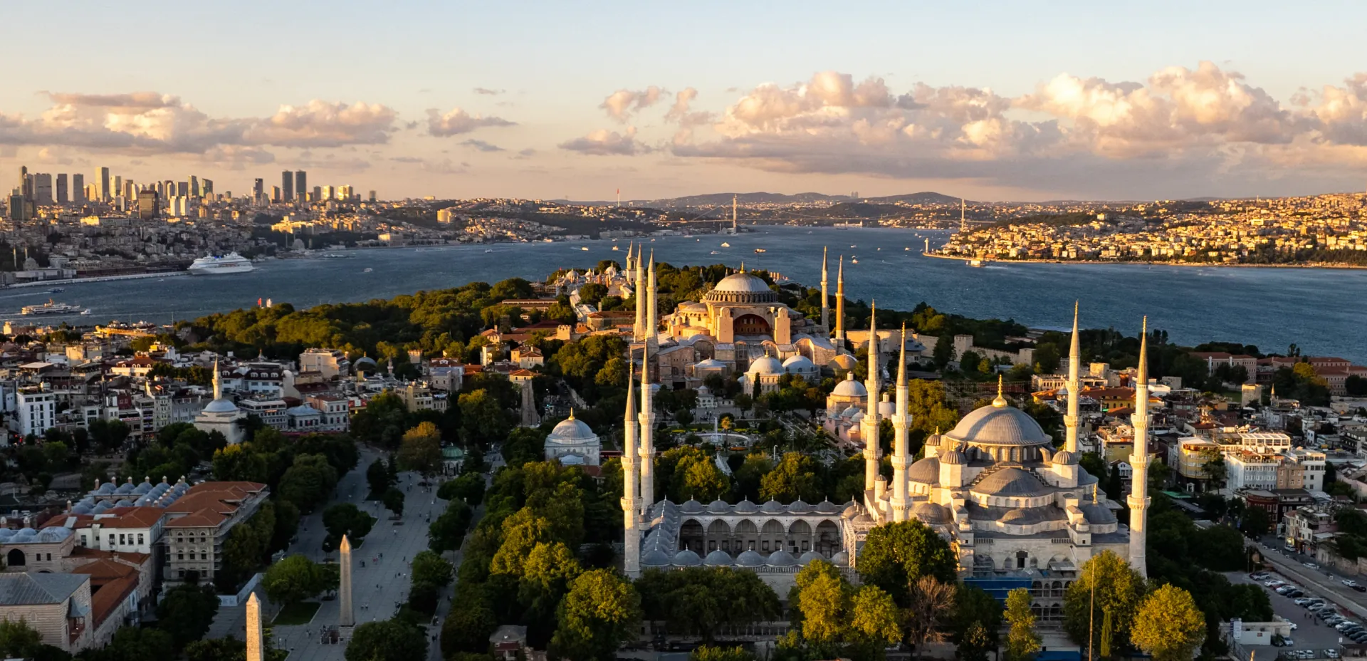 The historic peninsula of Istanbul with its mosques seen from the water
