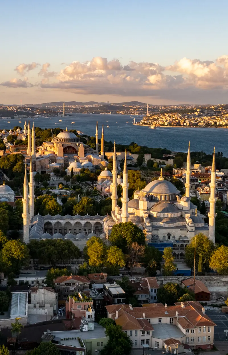 The old city of Istanbul with the bazaar quarter below the mosques