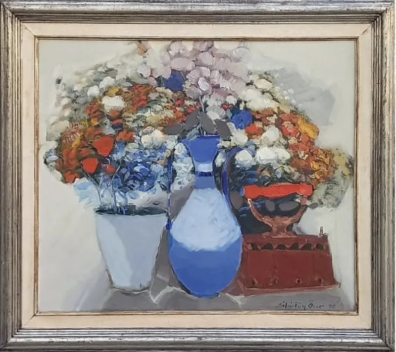 Söbütay Özer, “Vazoda Çiçekler” — oil on canvas, 1992 — Marius Art Gallery