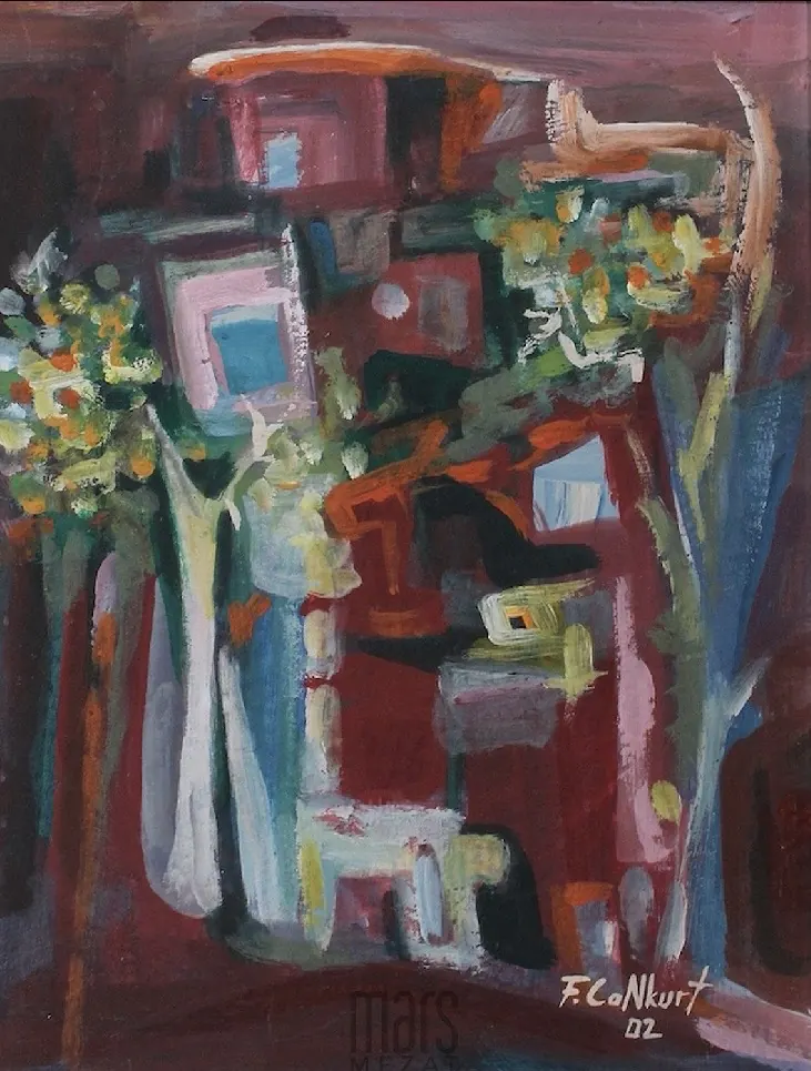 Ferruh Cankurt, “Alanya Kaleiçi Evleri” — oil on hardboard, 2002 — Marius Art Gallery